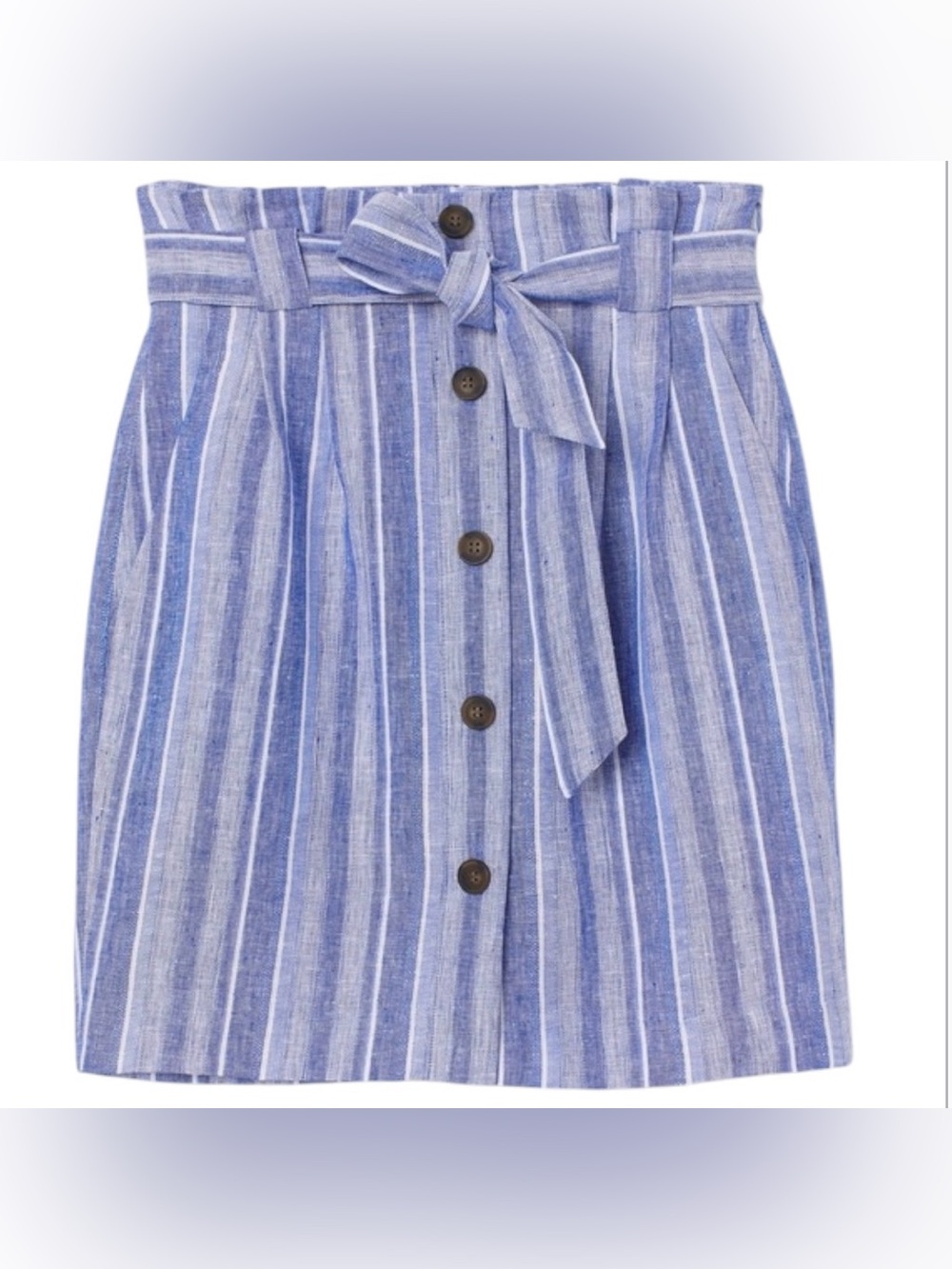 H&M Blue & White Vertical Stripe Tie-Waist Button Mini Skirt